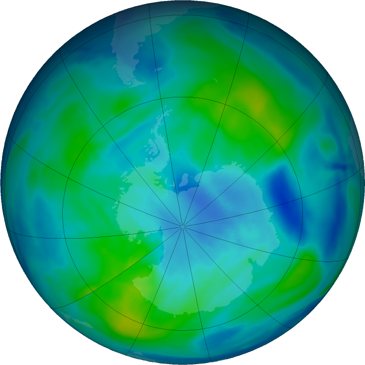 Antarctic ozone map for 25 March 2024